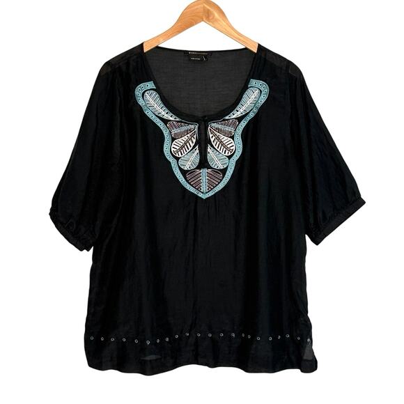 BCBG MAXAZRIA Embroided detailed top size large cotton silk - Picture 7 of 7